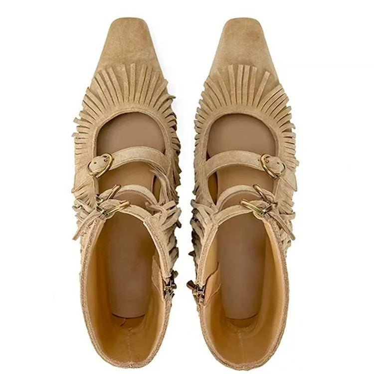 Women's Insole Nomadic Tassel Pointed Toe Booties Women's Leather Boots