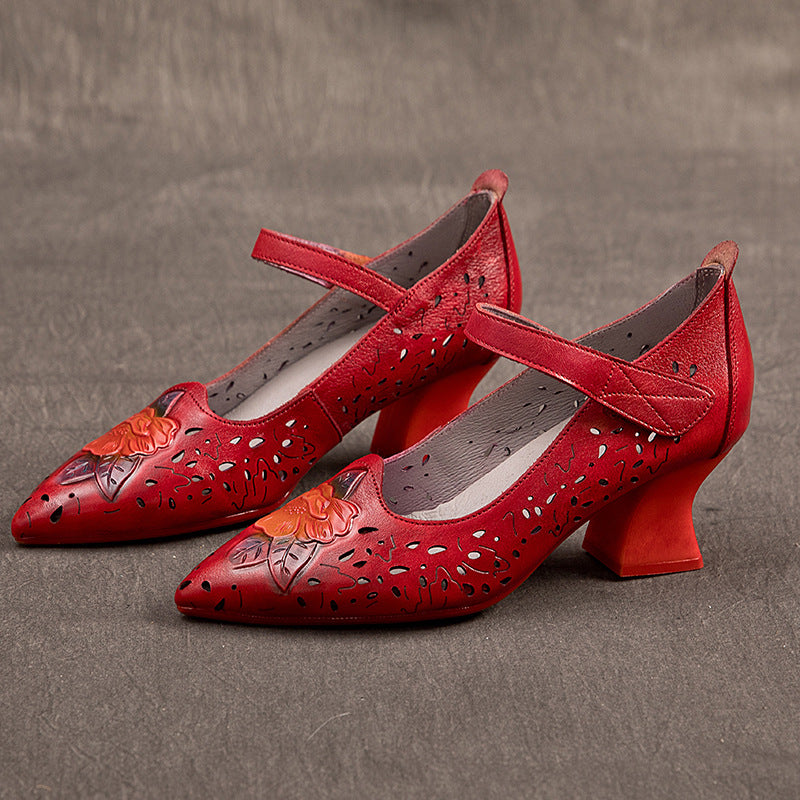 Women's Ethnic Style Flower Cowhide Velcro Comfortable Women's Casual Shoes