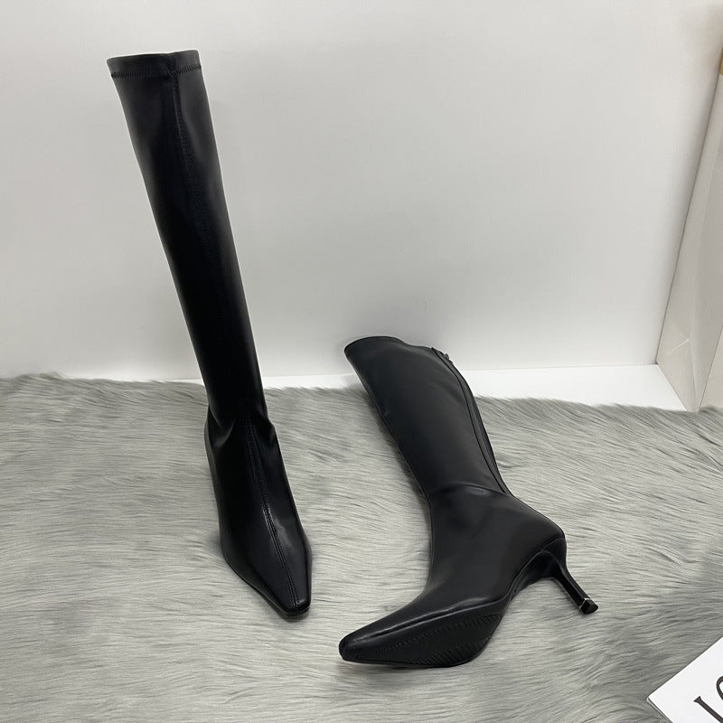 Autumn Square Toe Stiletto Back Zipper Skinny Boots