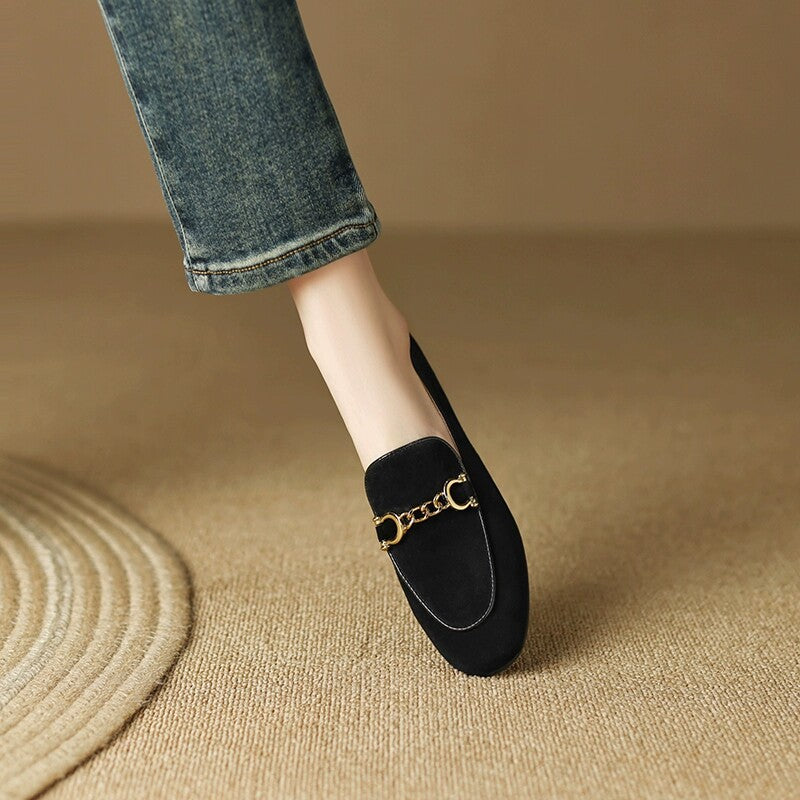 Women's British Retro Style Frosted Fleece-lined Flat Loafers