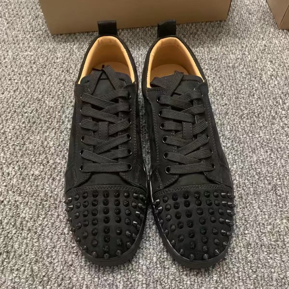 Women's & Men's Red Bottom Rivet Lace Up Trend Couple Black Women's Shoes