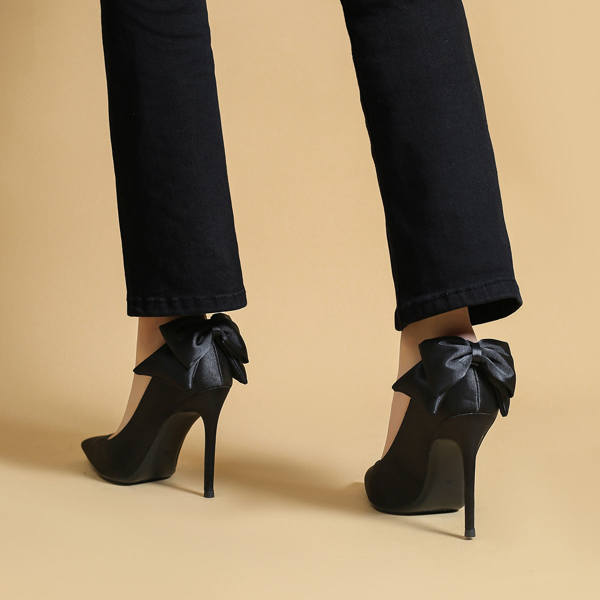 Women's Black High Stiletto Satin Pointed Toe Women's Fashion Shoes