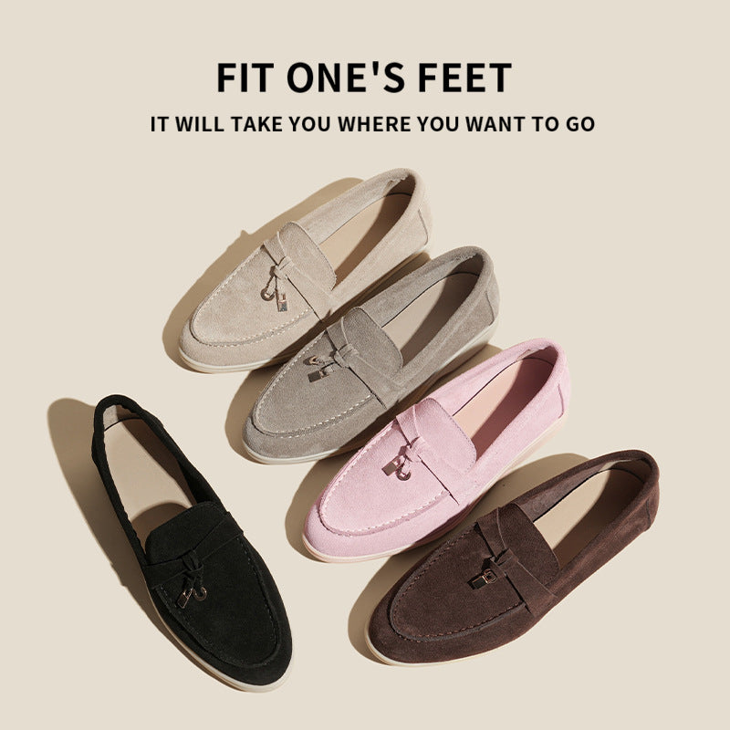 Women's One Pedal Flat Tassel Lazybone Veet Padded Loafers