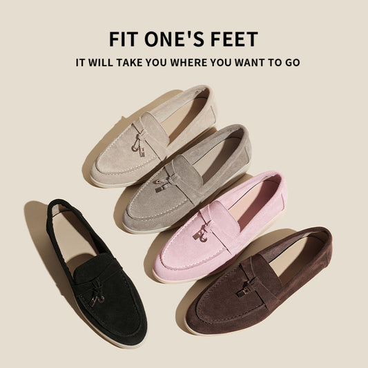 Women's One Pedal Flat Tassel Lazybone Veet Padded Loafers