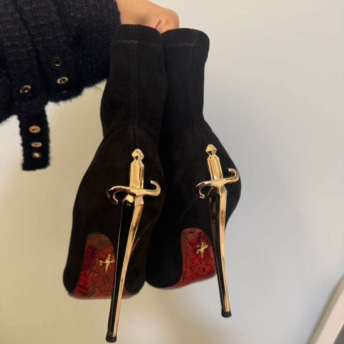 Like Woman Style Big Female Lord Golden Dagger Truncheon Booties Boots