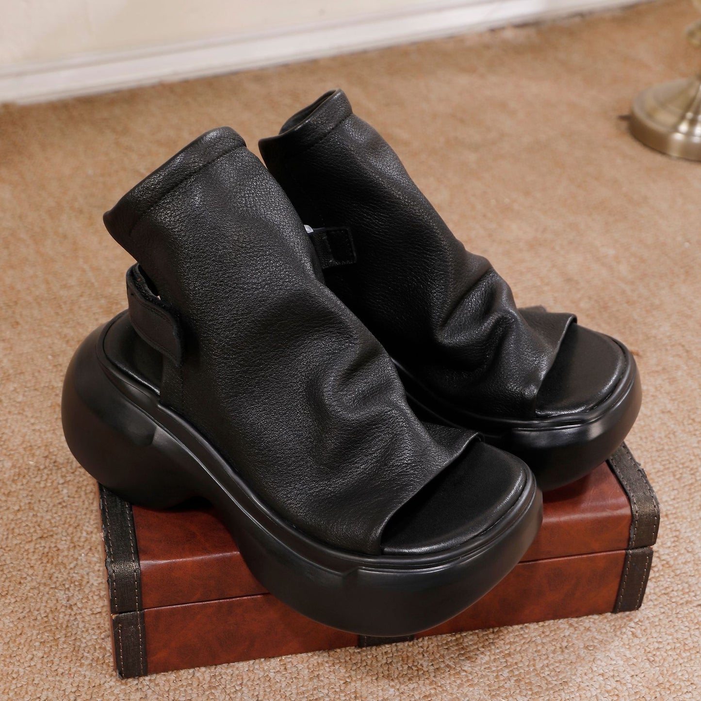 Women's Genuine Fish Mouth Soft Cowhide Comfortable Platform Sandals