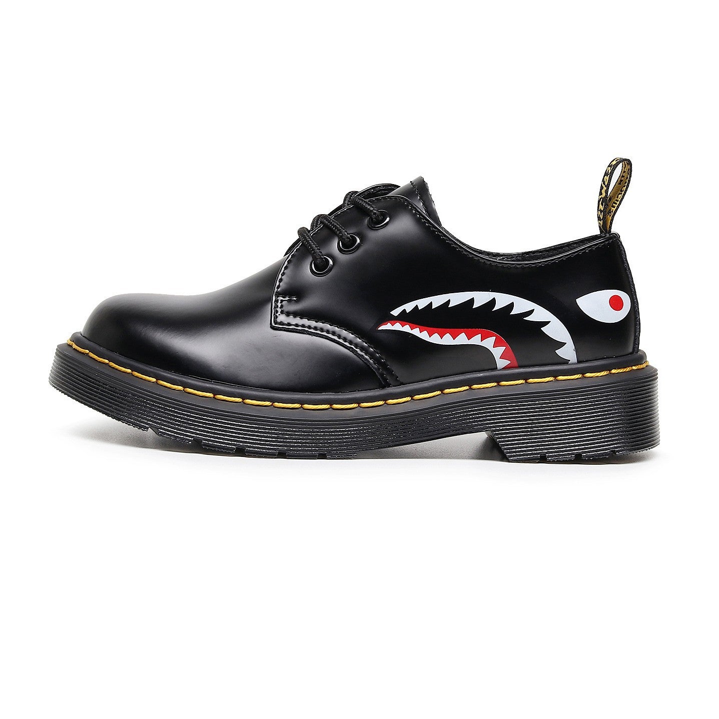 Women's Large Size Thick Bottom Small Mirror Round Head Patent Muffin Leather Shoes