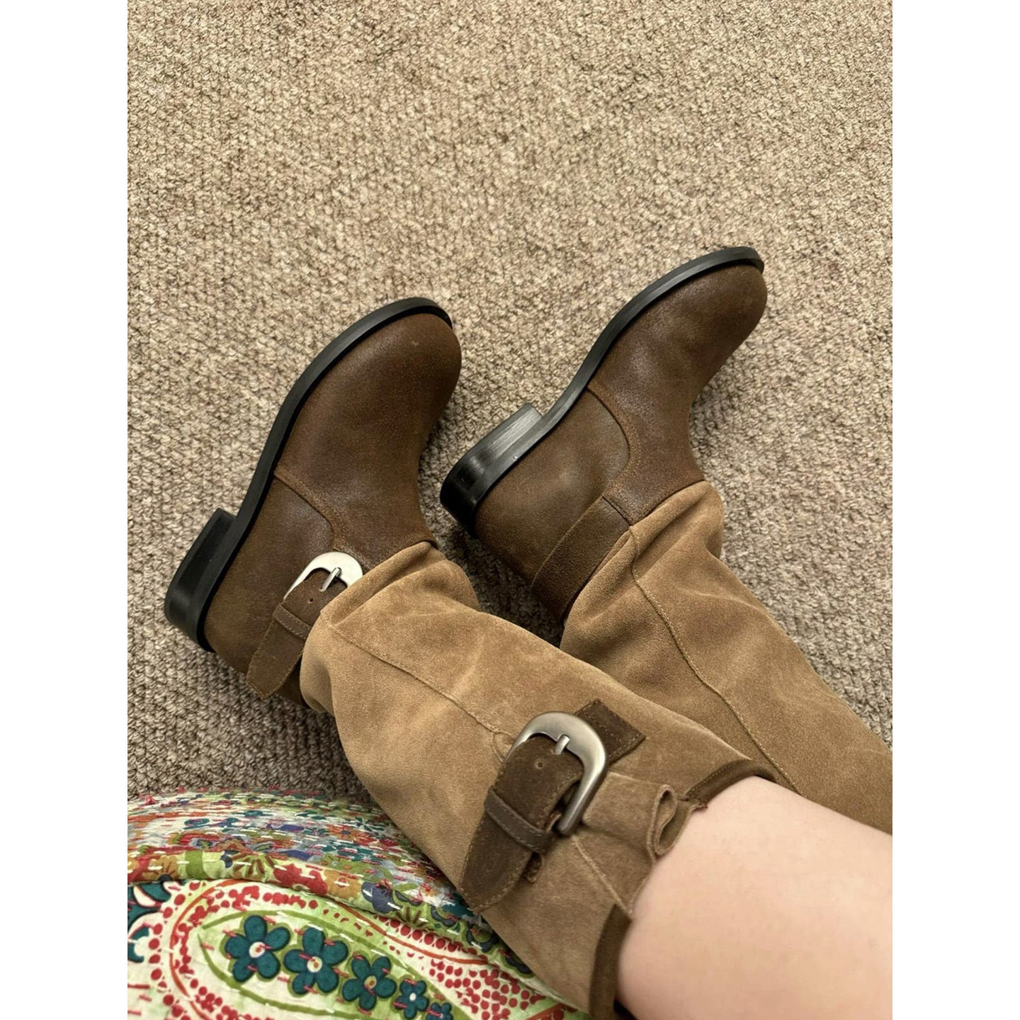 Women's Second Hair Height Increasing Insole Round Toe Pleated Pile Boots