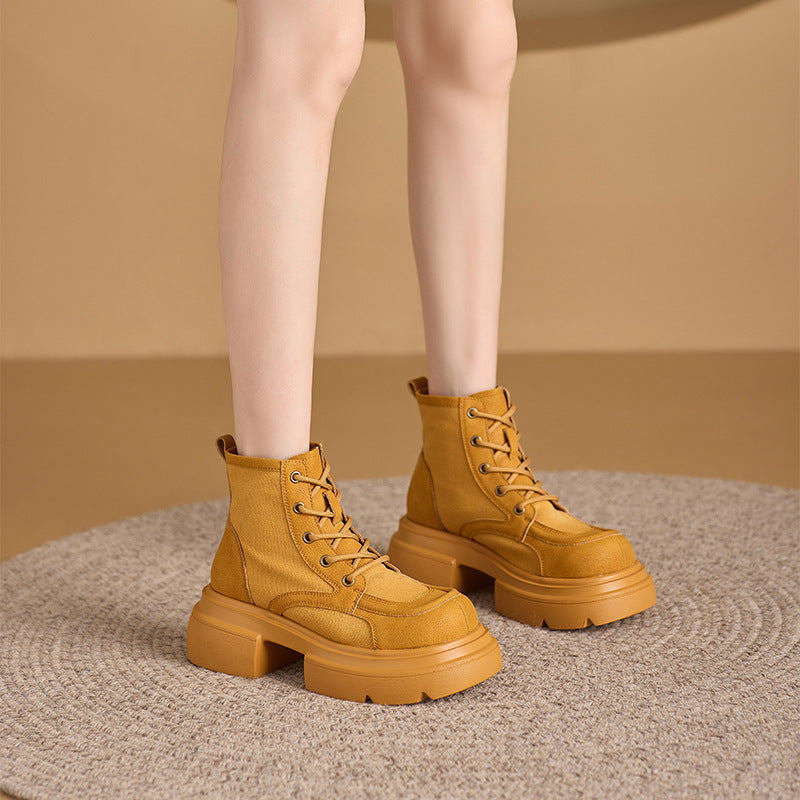 Women's Autumn Martin Korean Satin Low-cut Short Worker Women's Leather Boots