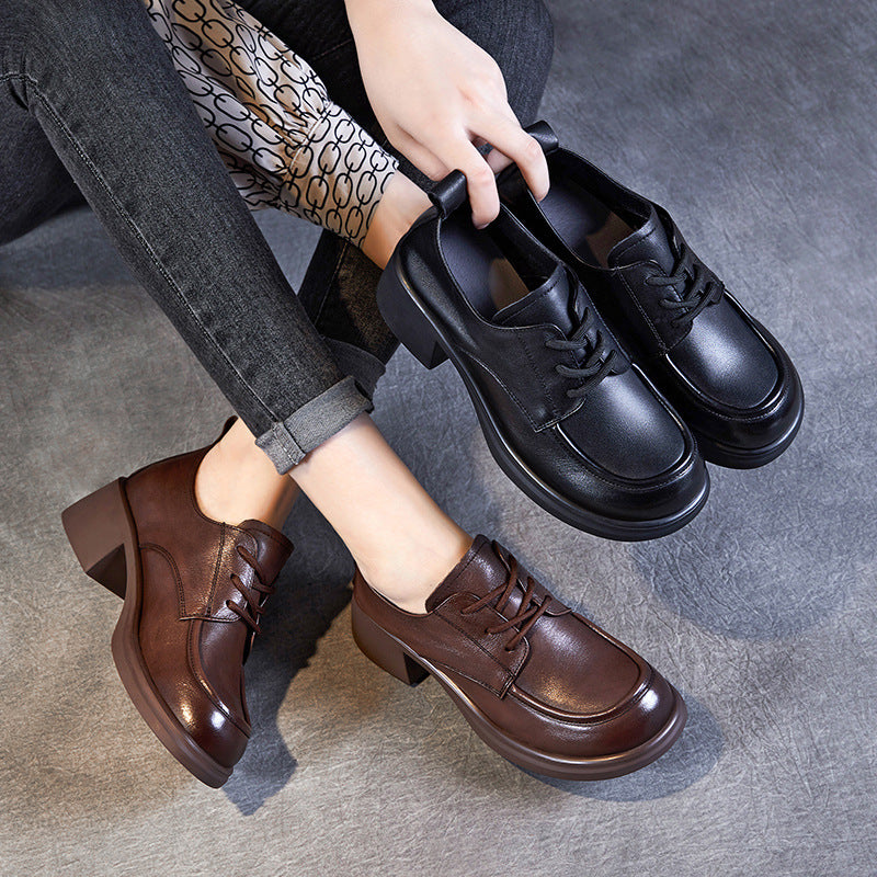 Women's Autumn Genuine Chunky Comfortable Black Commuter Heels