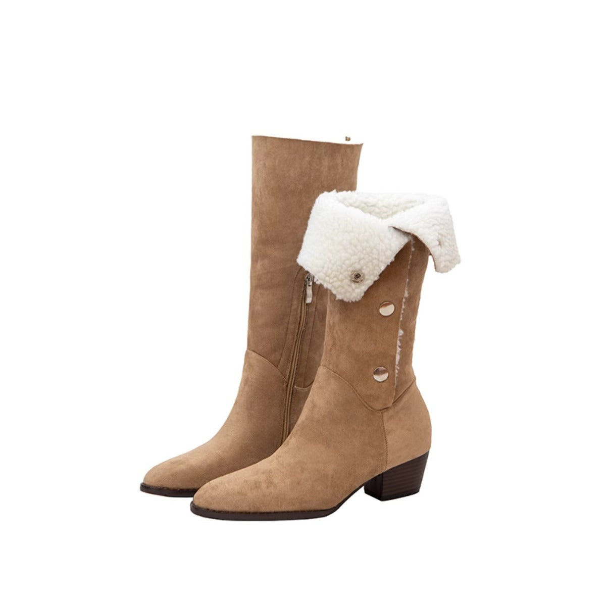 Women's Pile Style Chunky High Western Cowboy Below The Knee Long Women's Leather Boots