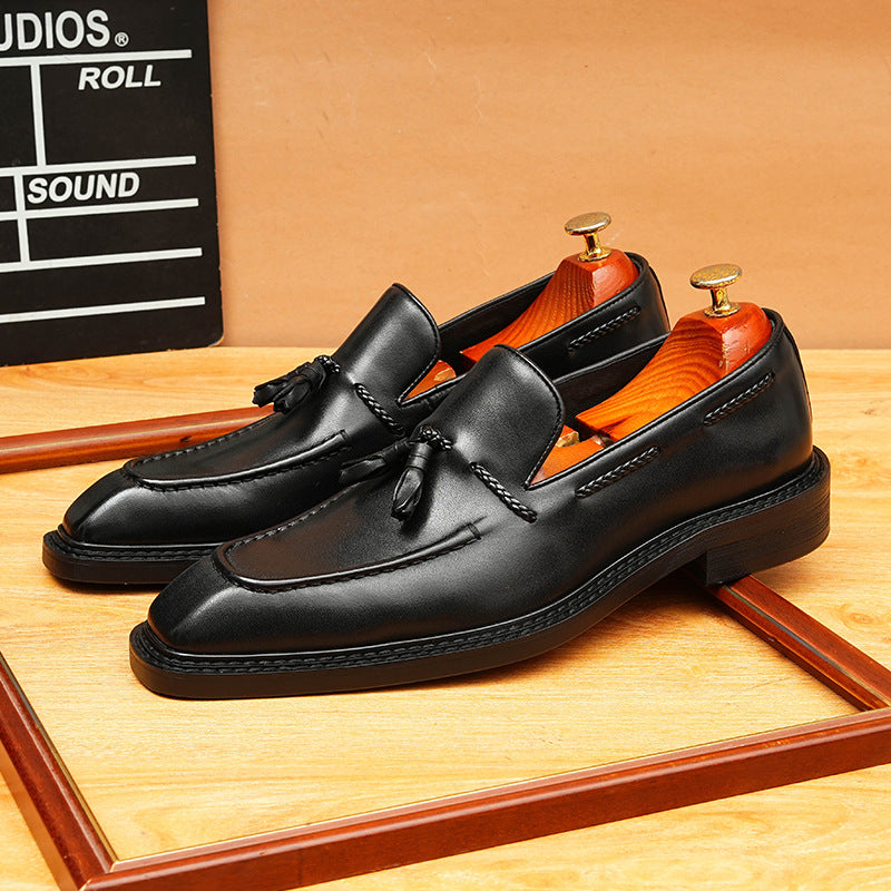 Men's Old Money Style Tassel First Layer Cowhide Slip-on Leather Shoes