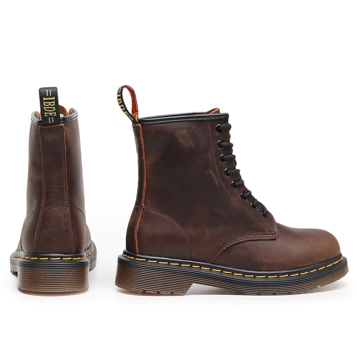 Women's & Men's Crazy Horse Brown Motorcycle Classic Retro Women's Leather Boots