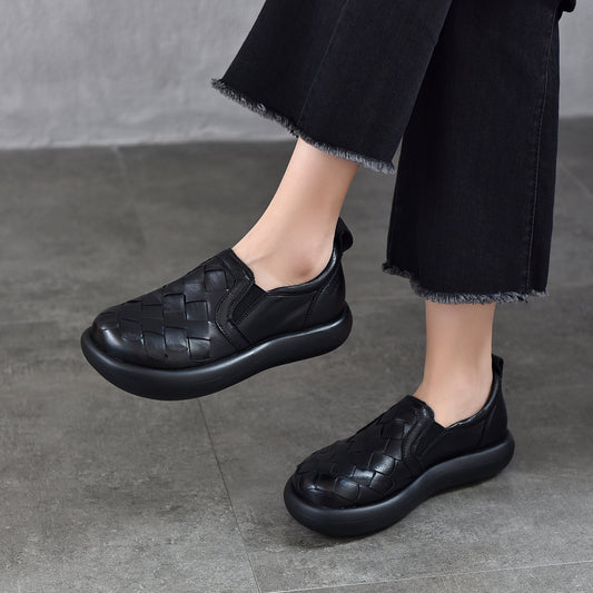 Women's Hand-woven Round Head Thick Bottom First Layer Cowhide Spring Women's Casual Shoes