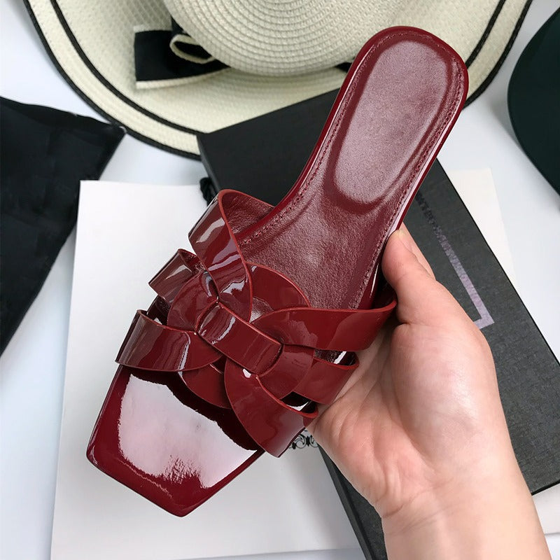 Women's Genuine Summer Weaving Flip-flops Large Size Heels