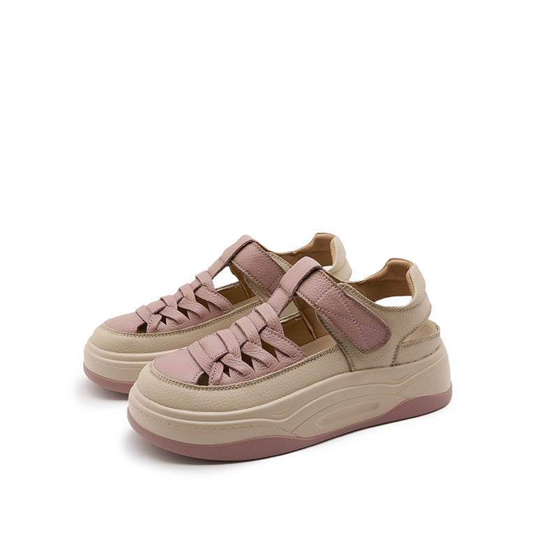 Women's Layer Cowhide Platform Breathable Roman Spliced Sandals