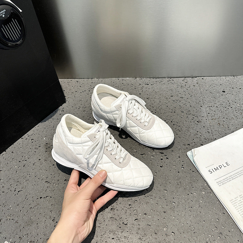 Women's Increasing Insole Classic Style Rhombus Color Matching Casual Shoes