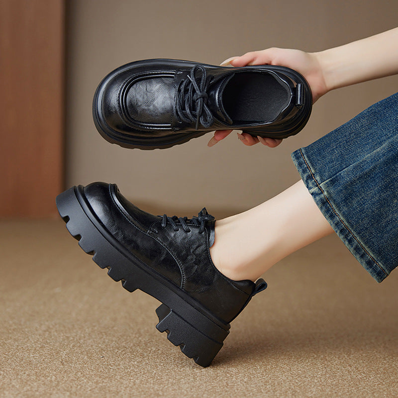 Women's British Style Retro High Autumn Small Heightened Single Layer Loafers