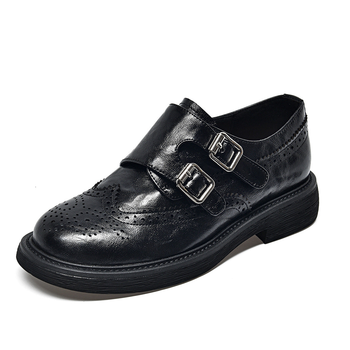 Women's Brogue Carved Double Row Belt Buckle Pumps Loafers