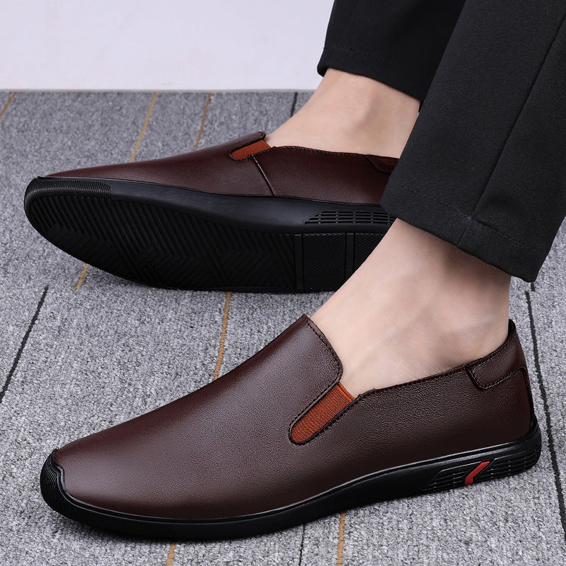 Men's Cowhide Breathable Soft Bottom Slip-on Lazy Leather Shoes