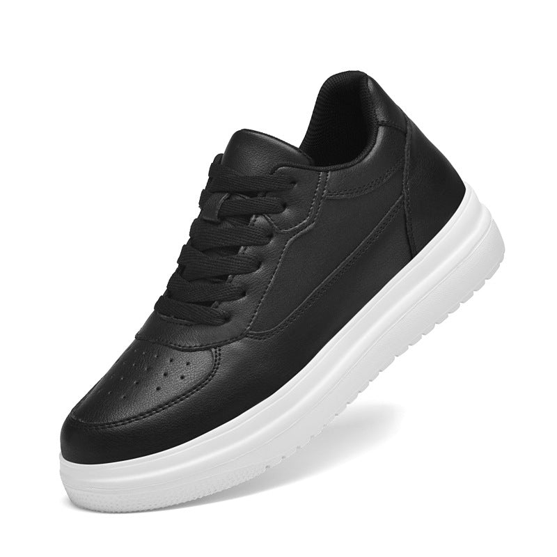 Unisex Invisible Height Increasing Insole Skateboard White Couple Men's Casual Leather Shoes