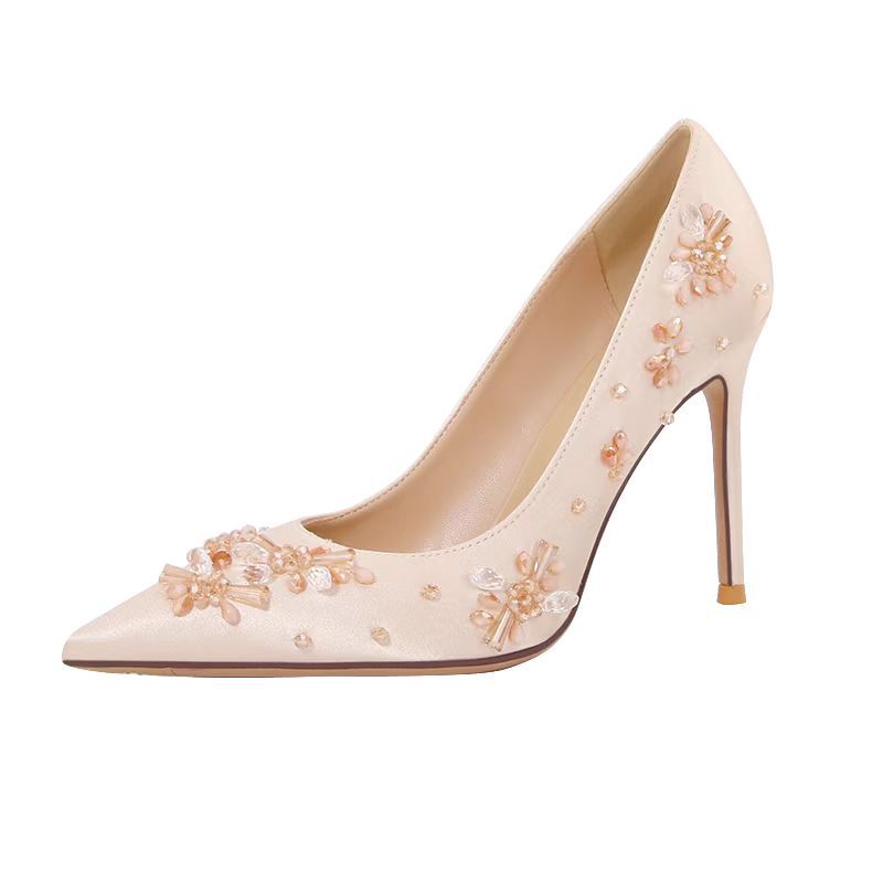 Satin Rhinestone Stiletto High Not Tired Feet Bridal Wedding Female Women's Fashion Shoes