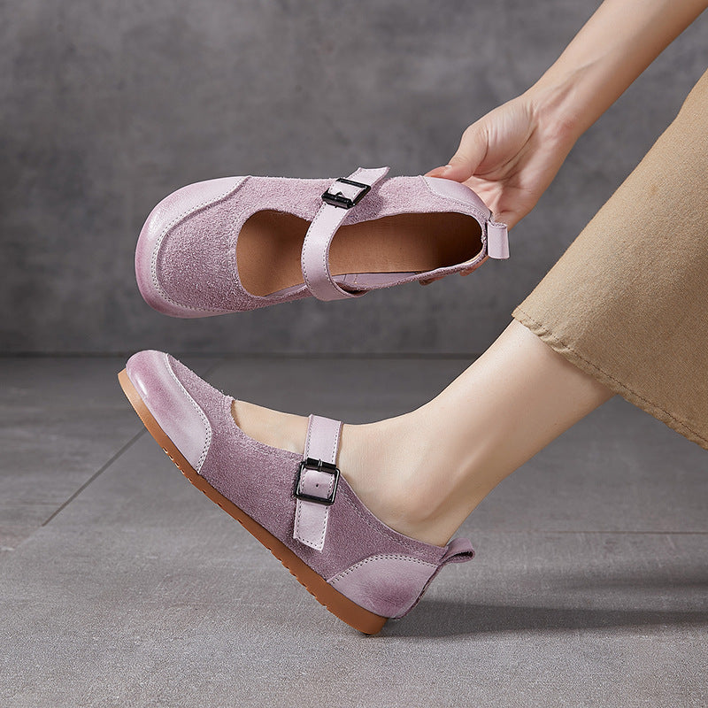 Women's Korean Fashionable Flat Buckle Color Matching Mary Loafers