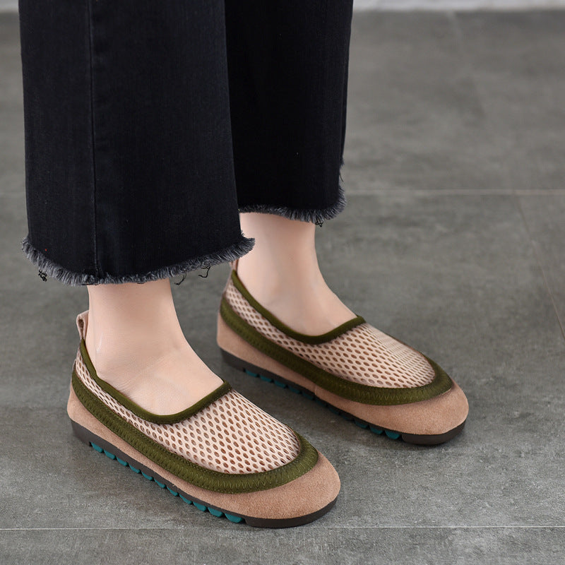 Women's Breathable Mesh Surface Summer Round Toe Soft Bottom Flat Sandals
