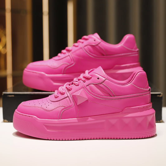 Rose Red Rivet Sports Platform Heightened Sneakers
