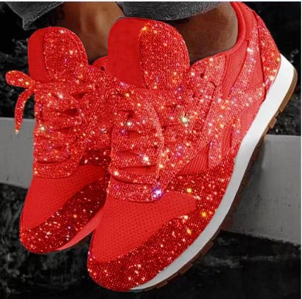 Women's Muffin Sequin Breathable Rhinestone Platform Plus Sneakers