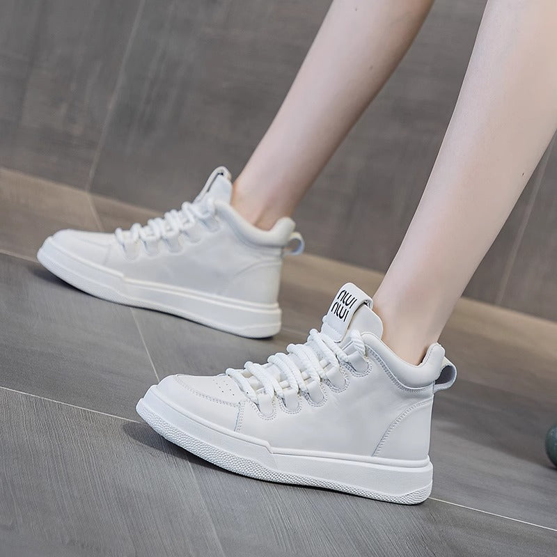 Women's Genuine High Top White Autumn Flat Sneakers