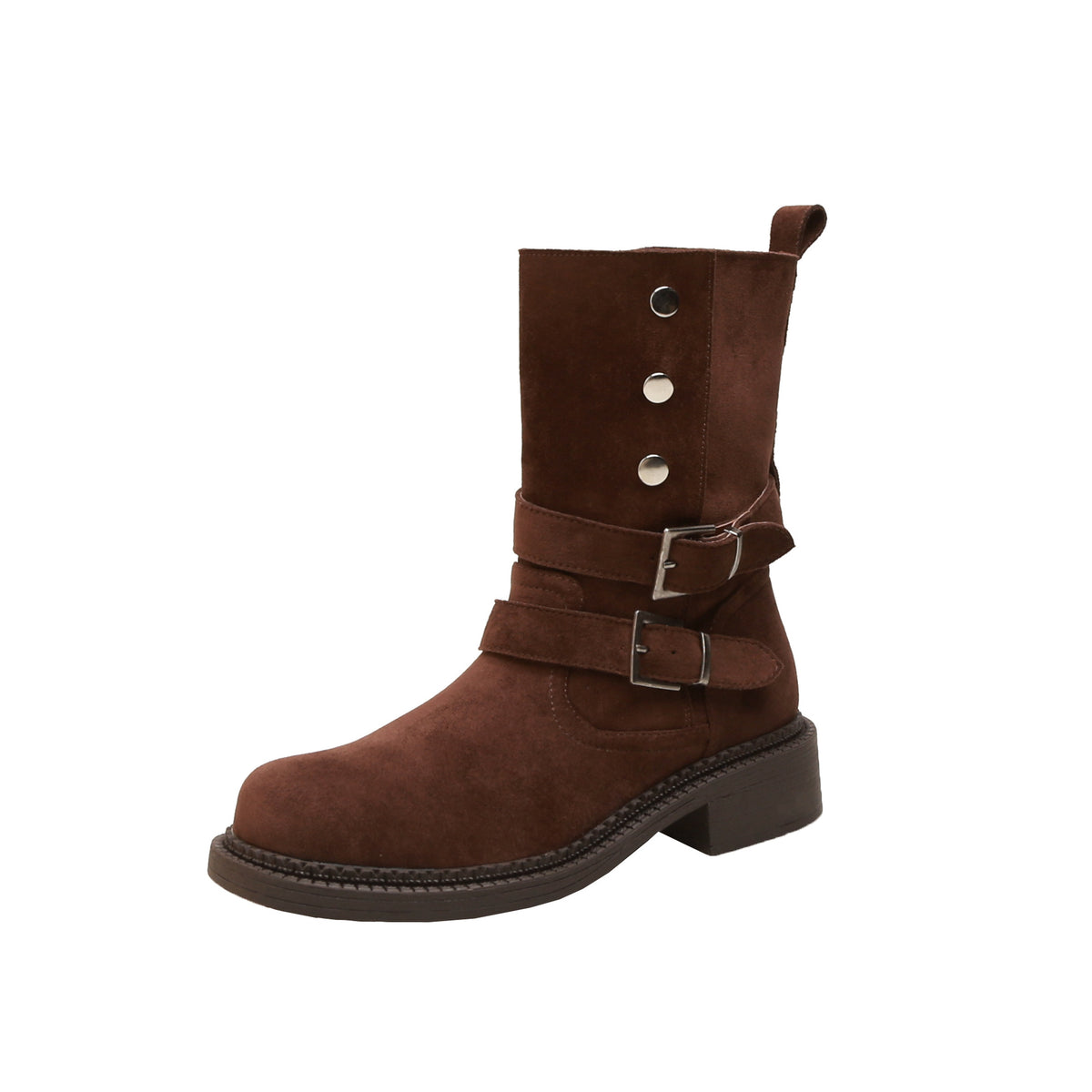 Chunky Platform Buckle Cow Suede High-heeled With Short Tube Female Women's Leather Boots
