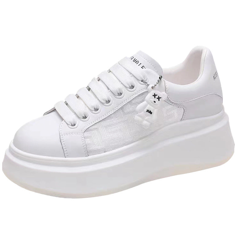 Women's Summer Mesh Surface White Lace Breathable Bear Casual Shoes