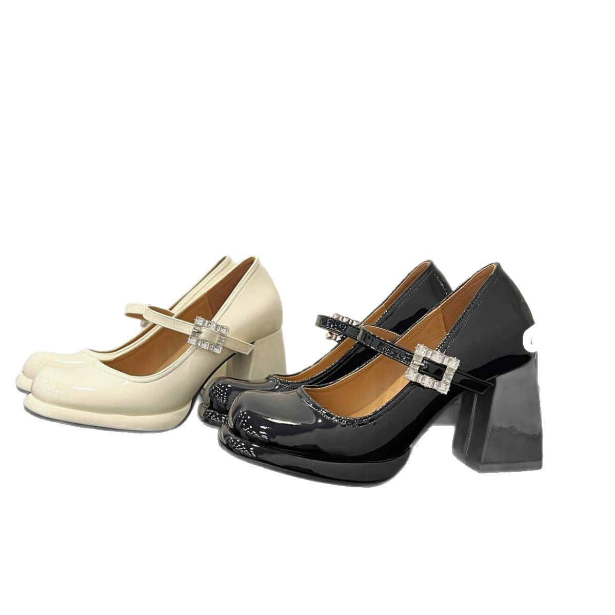 Women's Style Rhinestones Strap Mary Jane Spring Chunky High Patent Women's Fashion Shoes