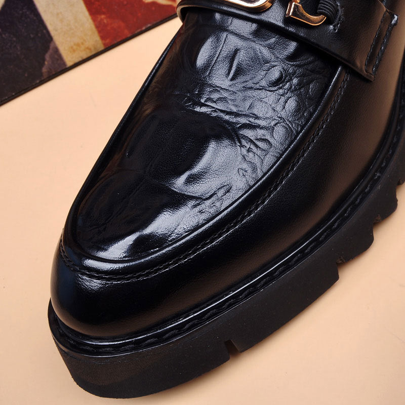 Men's Leisure Slip On Breathable Working Wedding Thick Sole Brogue Height Leather Shoes
