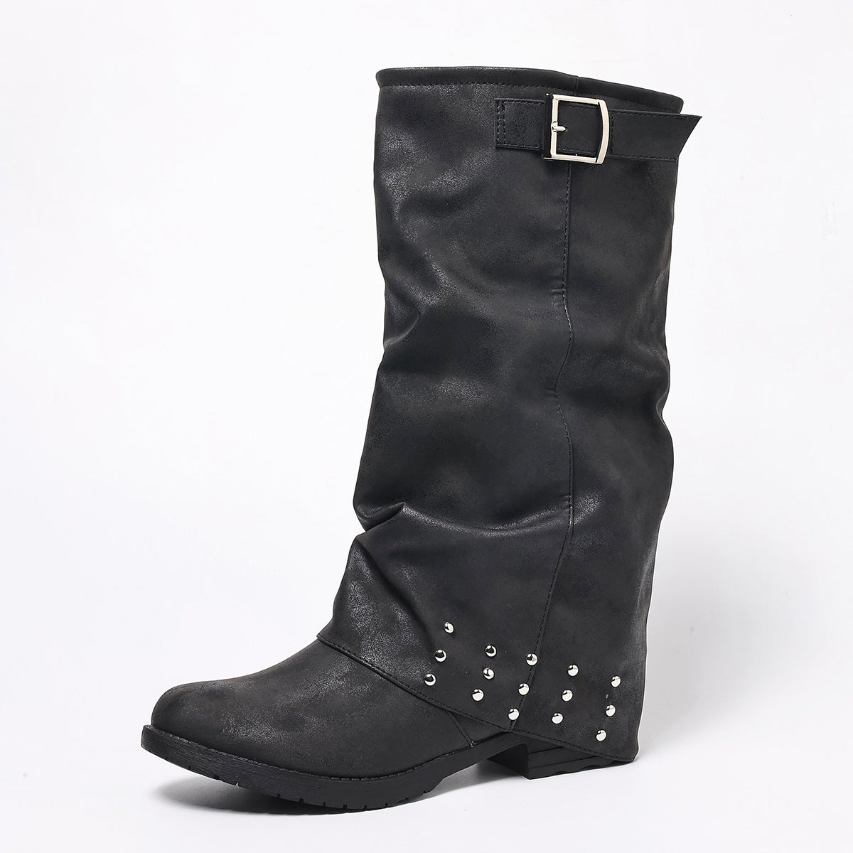 Women's Head Pleated Female Knight Knee-high Bamboo Brass Boots