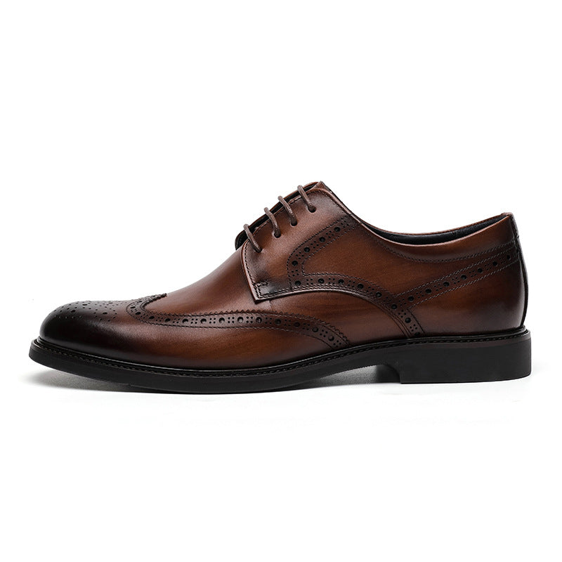 Men's Genuine Cattlehide Surface Carved Business Formal Leather Shoes