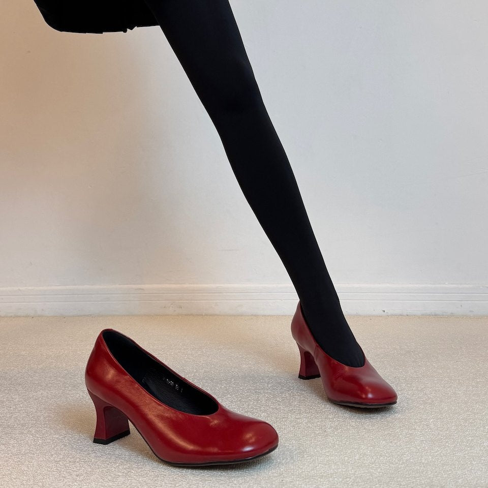 Style Red Korean Elegant Simple Round Head Temperament Low-cut Women's Fashion Shoes