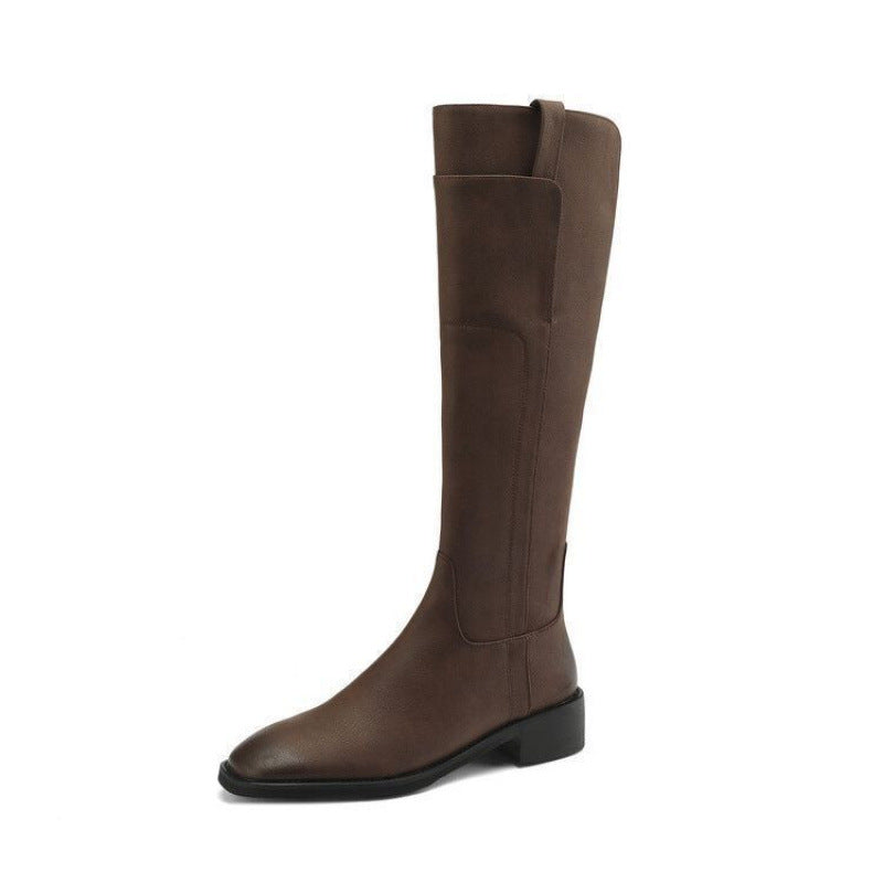 Women's Rubber Soft Bottom Winter Square Head Slimming Knight Versatile Below Women's Leather Boots