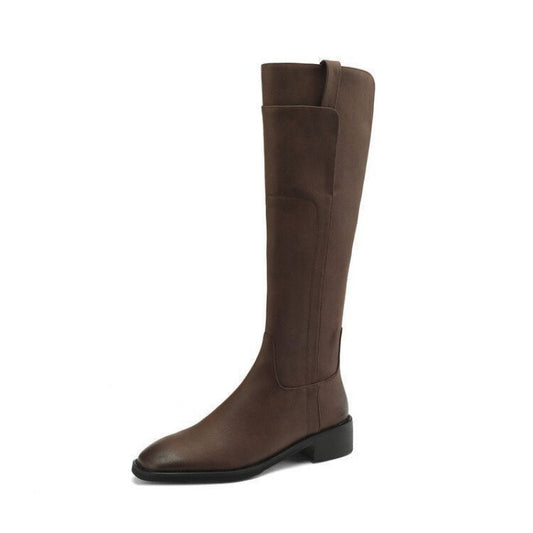 Women's Rubber Soft Bottom Winter Square Head Slimming Knight Versatile Below Women's Leather Boots