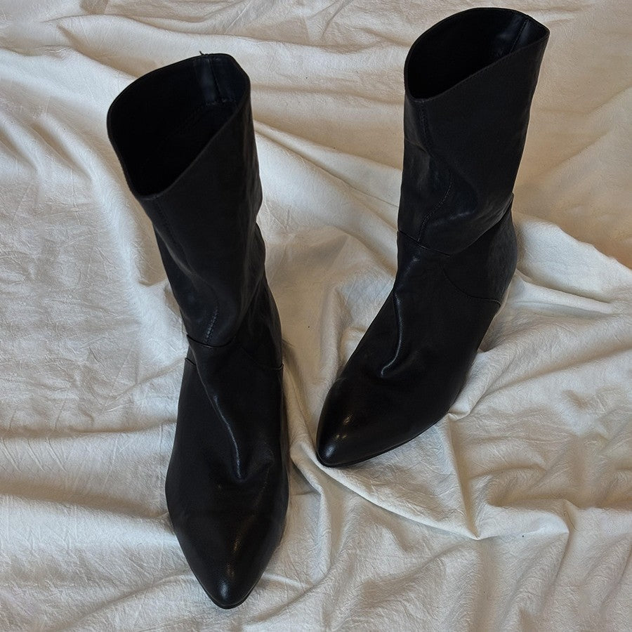Women's Style Retro Elegant Pointed High-grade Wide Tube Slimming Women's Leather Boots