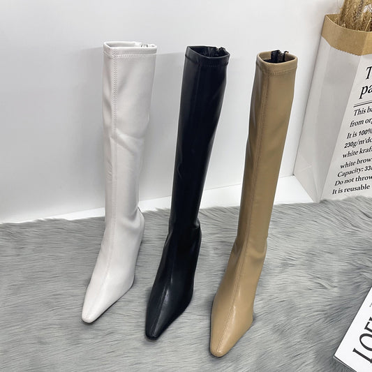 Autumn Square Toe Stiletto Back Zipper Skinny Boots