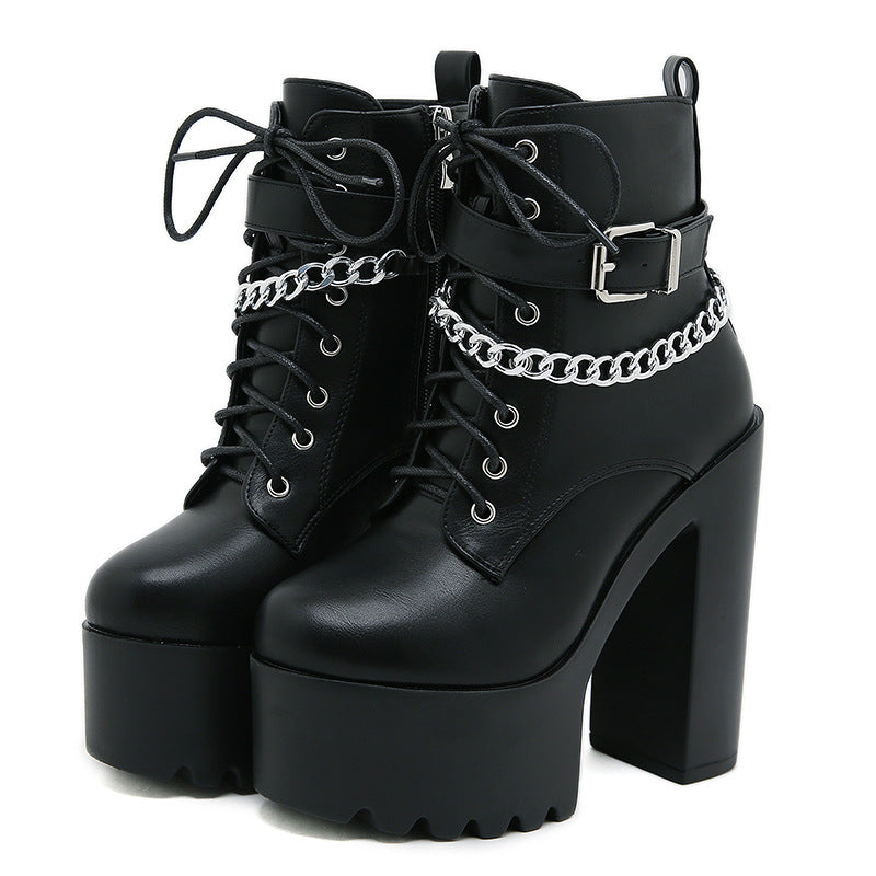 Women's High Platform Booties Super Stage Chunky Women's Leather Boots