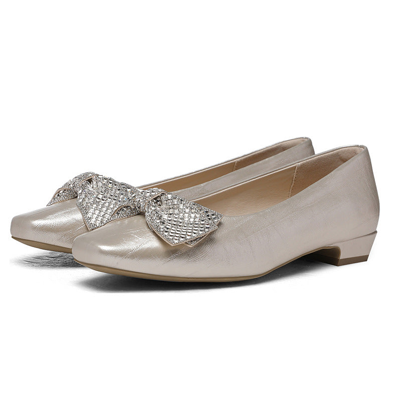 Women's Lux Square Toe Pumps Spring Rhinestone Bow High High-grade Women's Shoes