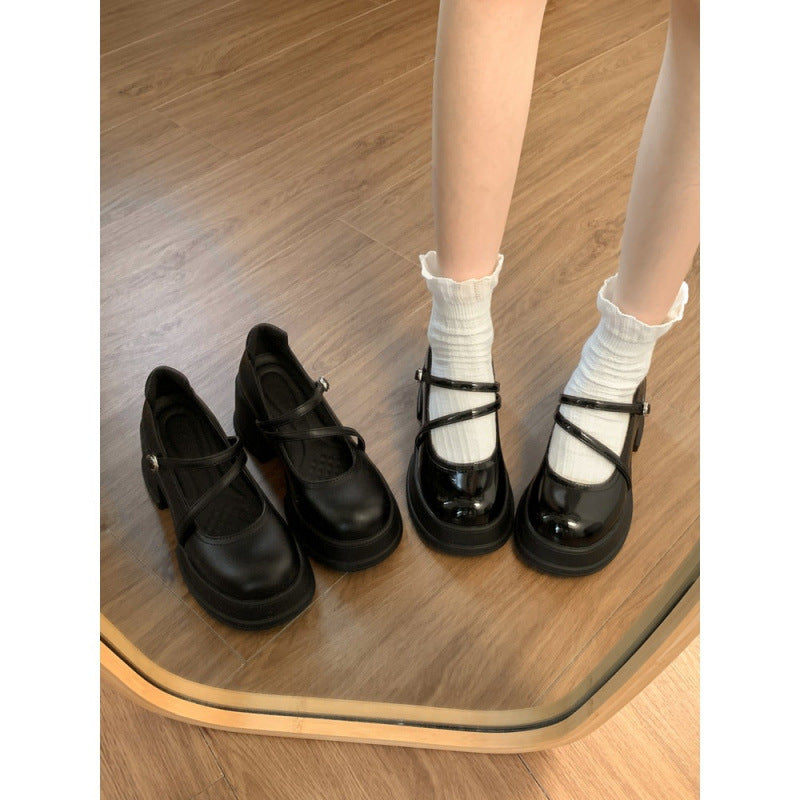 Round High Platform Female Summer Versatile Retro French Mary Heels