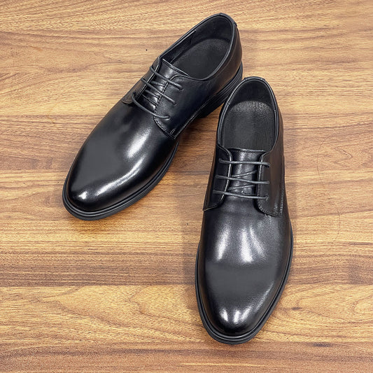 Men's Layer Cowhide Professional Elegant Simple Derby Wedding Men's Business Leather Shoes