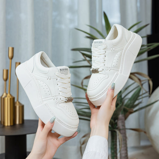 Women's White Thick Bottom Bread Design Sports Sneakers