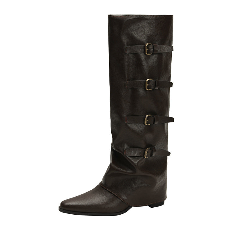 Women's Soil Autumn Long Pants Tube Retro Pile Style Denim High Boots