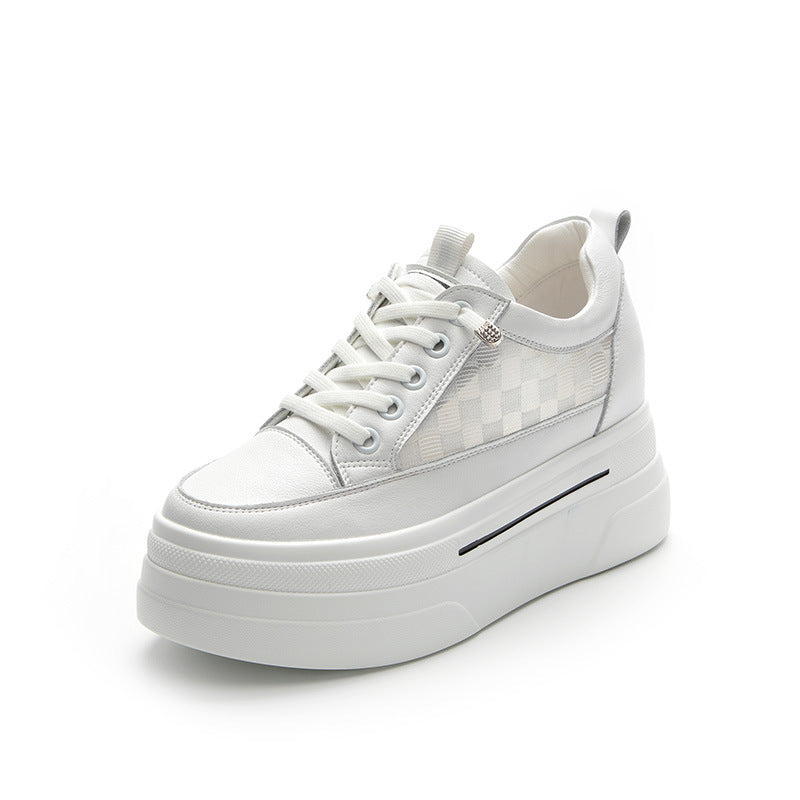 Women's Summer Thick Bottom Hidden White Mesh Heels