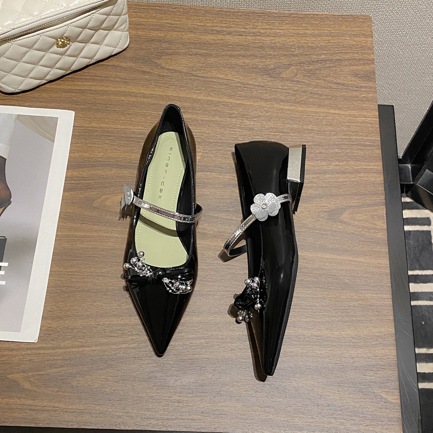Women's Mary Jane French Style Bow Patent Low-cut Heels